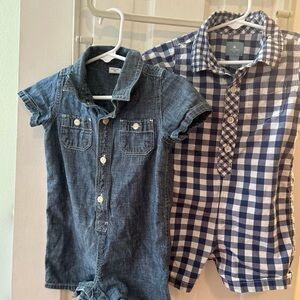 Baby GAP Rompers in Denim and Blue and White Plaid